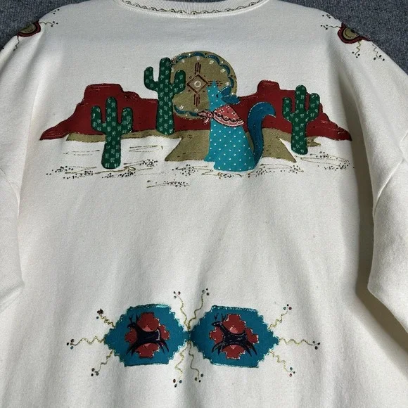 Vintage Southwestern Style Sweatshirt Women Size 2xl All Over Print Coyote Moon - Picture 11 of 11